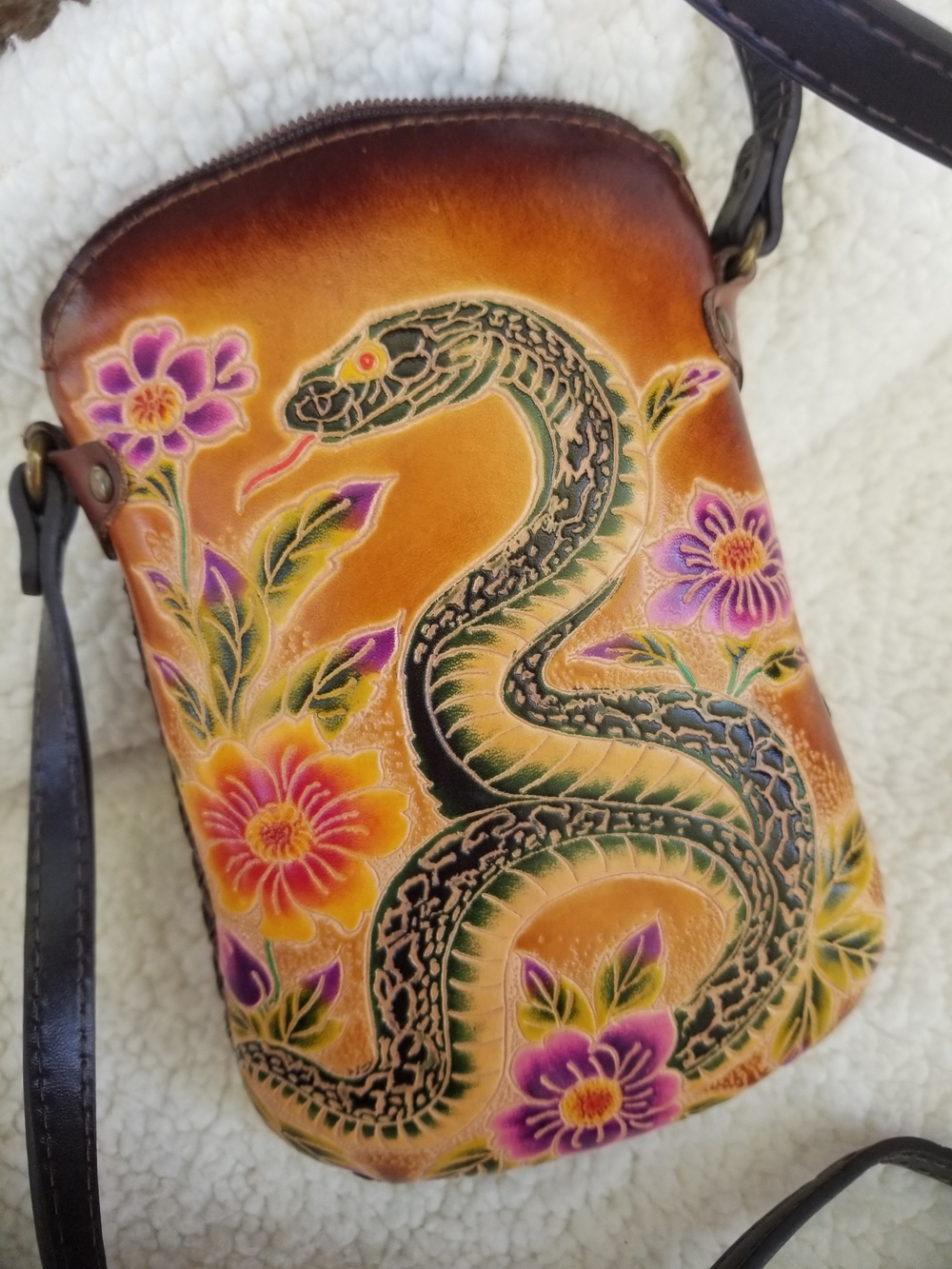 Hand-tooled Leather Crossbody Bag with Beautiful Design